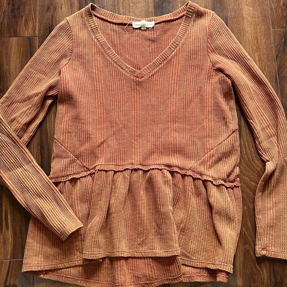 Gilded Intent Peplum Burnt Orange Blouse